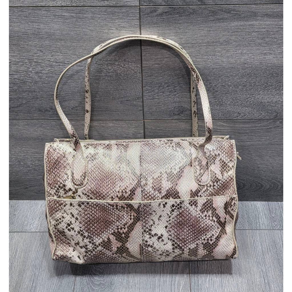 Hobo Beige Snake‎ Print Leather Y2K Double Handle Tote Bag B000705
